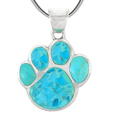 Load image into Gallery viewer, Dog Paw Pendant Necklace 925 Sterling Silver &amp; Genuine Turquoise (20", Turquoise)
