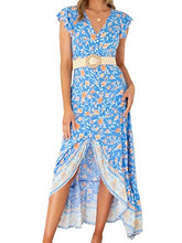 Load image into Gallery viewer, Vermisse Women’s Summer Button Up Split Bohemian Floral Printed V Neck Beach Party Ruffle Maxi Dress
