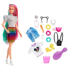 Load image into Gallery viewer, Barbie Leopard Rainbow Hair Doll (Blonde) with Color-Change Hair Feature, 16 Hair &amp; Fashion Play Accessories Including Scrunchies, Brush, Fashion Tops, Cat Ears, Cat Purse &amp; More
