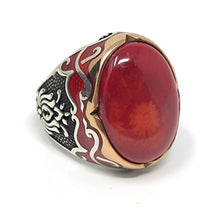 Load image into Gallery viewer, KAR 925K Sterling Silver Red Coral Men's Ring Red Enamelled Special Edition K65E (9)
