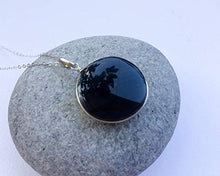 Load image into Gallery viewer, Small round natural black Obsidian handmade sterling silver pendant
