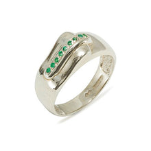 Load image into Gallery viewer, 925 Sterling Silver Natural Emerald Mens Wedding Band Ring - Size 7.75
