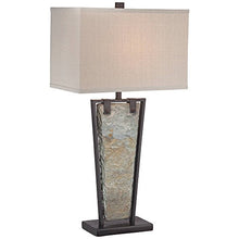 Load image into Gallery viewer, Zion Modern Table Lamp Tapered Natural Slate Bronze Metal Rectangular Shade for Living Room Family Bedroom Bedside - Franklin Iron Works
