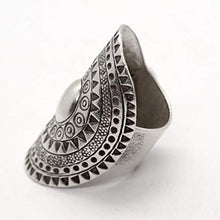 Load image into Gallery viewer, Sterling Silver Solar Mandala Boho Long Statement Ring, Handmade Star symbol Ethnic Adjustable Gypsy Hippie ring
