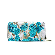 Load image into Gallery viewer, LOVESHE Women's Wallet RFID Blocking Bohemian style Credit Card Zip Around Phone Clutch Large Travel Purse Wristlet Clutch Wallet Zipper Wallet For Women(CambridgeBlue-Flower)
