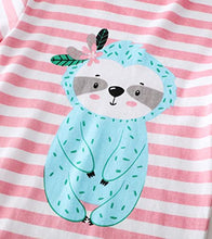 Load image into Gallery viewer, Summer Pajamas for Girls Size 6 Snug Fit Cotton PJS Short Sleeve Kids Sleepwear Cute Children Jammies Set Pink Stripe Sloth
