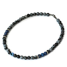 Load image into Gallery viewer, Handmade Evil Eye Protection Amulet Choker Necklace for Men Natural Gemstone with Lapis Lazuli and Snowflake Obsidian
