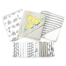 Load image into Gallery viewer, Spasilk Bath Hooded Towels &amp; Washcloths Set for Babies, 23-Piece Gift Set, Grey, (Gift GBA23 0501)
