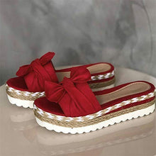 Load image into Gallery viewer, Aniywn Summer Bow Tie Flip Flops Flat Espadrille Platform Wedge Sandals for Women Casual Breathable Open Toe Sandals Red
