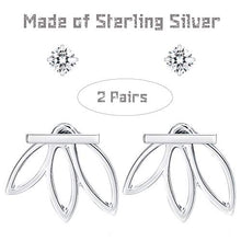 Load image into Gallery viewer, Milacolato 925 Sterling Silver Ear Jacket Stud Lotus Flower Cubic Zirconia Earrings for Women Small Simple Chic Earrings Set
