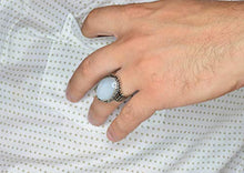 Load image into Gallery viewer, Sterling Silver Men Ring, Natural Moonstone Rainbow Stone, Free Express Shipping
