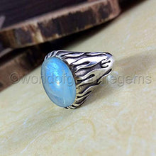 Load image into Gallery viewer, Rainbow Moonstone Silver Ring, Solid 925K Sterling Silver, Cab Oval, Natural Gemstone, Artisan Handcrafted Jewelry, Oxidized Silver, Men's Moonstone Ring, Valentine Day Gift, Propose Ring, Size 5-14
