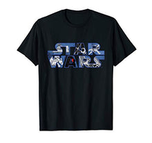 Load image into Gallery viewer, Star Wars Logo Millennium Falcon and Death Star T-Shirt
