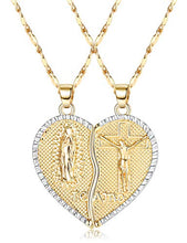 Load image into Gallery viewer, IRONBOX 18K Gold Plated Couples Necklace Virgin Mary Necklace Jesus Necklace Heart Necklace Plated Gold Necklace Couple Jewelry for Him and Her
