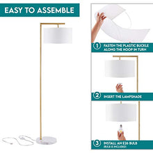 Load image into Gallery viewer, Archiology Floor Lamp - Gold Floor Lamp with Marble Base &amp; White Linen Drum Shade ,Modern Floor Lamps for Living Room,Bedrooms, Study Room and Office (62.2’’)
