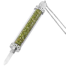 Load image into Gallery viewer, SUNYIK Handmade Hexagonal Crystal Point Wand Necklace for Women and Men, Chip Stone Wishing Bottle Pendant with Chain for Unisex, Peridot
