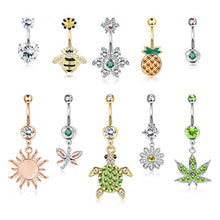 Load image into Gallery viewer, YADOCA 10 Pcs 14G Dangle Belly Button Rings for Women Stainless Steel Cute Navel Rings Body Piercing Jewelry Set
