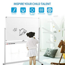 Load image into Gallery viewer, Mobile Whiteboard, Double Sided Dry Erase Board Aluminum Frame, Rolling Stand White Board &amp; Accessories with 4 Markers, 1 Eraser, 12 Push Stickers (48x32)

