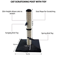 Load image into Gallery viewer, Max &amp; Marlow Cat Scratch Post 26" | Tall Cat Scratcher Post with Sisal Rope | Features Hanging &amp; Spring Toy | Great for All Indoor Cat Breeds &amp; Sizes
