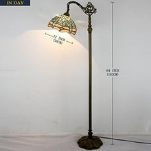 Load image into Gallery viewer, Tiffany Style Reading Floor Lamp Sea Blue Stained Glass Crystal Bead Dragonfly 12 Inch Lampshade 64 Inch Tall Arched Base Antique Light for Living Room Bedroom Coffee Table Gifts S147 WERFACTORY
