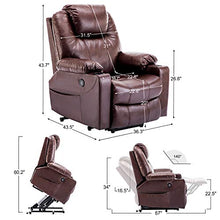 Load image into Gallery viewer, Mcombo Large Power Lift Recliner Chair with Massage and Heat for Elderly Big and Tall People, 3 Positions, 2 Side Pockets and Cup Holders, USB Ports, Faux Leather 7517 (Large, Dark Brown)
