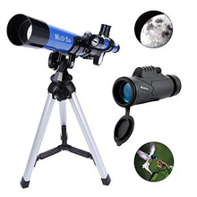 Load image into Gallery viewer, MaxUSee Kids Telescope 400x40mm with Finder Scope for Kids &amp; Beginners + Portable 10X42 HD Monocular with BAK4 Prism FMC Lens for Moon Viewing Bird Watching Wildlife Scenery
