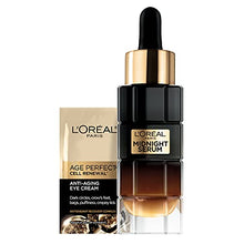 Load image into Gallery viewer, L'Oreal Paris Age Perfect Cell Renewal Midnight Anti-Aging Face Serum with Patented Antioxidant, Smooth Wrinkles, Firm, Revitalize + Eye Cream Sample
