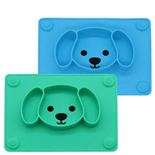 Load image into Gallery viewer, LongDear Baby Silicone Suction Placemat + Plates - Food Feeding Divided Mat for Kids and Toddlers Fits Most Highchair Trays - Easily Wipe Clean - Dishwasher and Microwave Safe (Blue &amp; Green)
