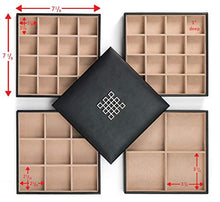 Load image into Gallery viewer, Glenor Co Earring Organizer Tray - 4 Stackable Trays with Lid -45 Slot Classic Jewelry Storage Display Case for Drawer or Dresser - Holder for Earring Ring Necklace or Cufflinks - Large Mirror - Black
