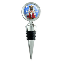 Load image into Gallery viewer, Grinning Nutcracker Soldier with Snowflakes Wine Bottle Stopper
