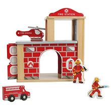 Load image into Gallery viewer, On Track USA Wooden Train Track Accessories Set for Toddler Kids, 15 Piece Set Including Police Station, Fire Station, Hospital, Helicopters, Rescue Vehicles, Emergency Responders
