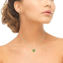 Load image into Gallery viewer, Sterling Silver Peridot and CZ Halo Heart Pendant Necklace &amp; Stud Earrings Set
