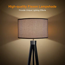 Load image into Gallery viewer, LEPOWER Wood Tripod Floor Lamp, Flaxen Lamp Shade with E26 Lamp Base, Mid Century Standing Lamp, Modern Design Studying Light for Living Room, Study Room and Bedroom(Black)
