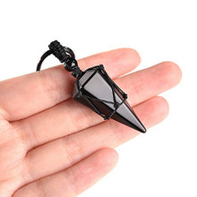 Load image into Gallery viewer, PESOENTH Obsidian Necklace Black Quartz Crystal Dowsing Pendulum Divination Healing Necklace Cord Adjustable,Gemstone Hexagonal Pointed Cone Reiki Chakra Pendant

