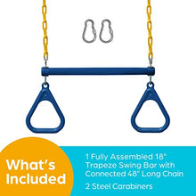 Load image into Gallery viewer, Jungle Gym Kingdom Swing Sets for Backyard, Monkey Bars &amp; Swingset Accessories - Set Includes 18" Trapeze Swing Bar &amp; 48" Heavy Duty Chain with Locking Carabiners - Outdoor Play Equipment (Blue)
