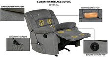 Load image into Gallery viewer, RelaxZen Longstreet Rocker Recliner with Massage, Heat and Dual USB ports, Gray
