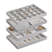 Load image into Gallery viewer, DIOMMELL 4 Pack Stackable Velvet Jewelry Trays Organizer, Jewelry Storage Box Display Trays Showcase Holder Closet Dresser Drawer Organizer for Earring Necklace Bracelet Ring Accessary, Grey
