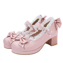 Load image into Gallery viewer, LUXMAX Women Kawaii Shoes Mid Block Heel Mary Jane Rockabilly Pumps with Bow, Size 8.5 M US,Pink
