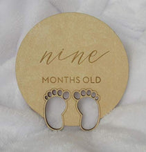 Load image into Gallery viewer, Baby Monthly Cards, Reusable,Baby Gift Sets, Blocks Stickers, Set of 14 - Includes Elegant Drawstring Bag w/Wood Gift Tag
