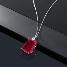 Load image into Gallery viewer, Gem Stone King 925 Sterling Silver Red Created Ruby Pendant Necklace For Women (20.00 Ct Emerald Cut 18X13MM with 18 Inch Silver Chain)
