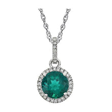 Load image into Gallery viewer, FB Jewels 14k White Gold Created Emerald &amp; 1/10 CTW Diamond 18" Necklace
