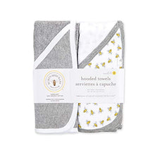 Load image into Gallery viewer, Burt's Bees Baby - Hooded Towels, Absorbent Knit Terry, Super Soft Single Ply, 100% Organic Cotton (Honey Bee/Grey, 2-Pack)
