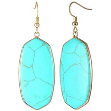 Load image into Gallery viewer, TUMBEELLUWA Crystal Quartz Stone Dangle Hook Earrings Oval Gold Plated, Green Howlite Turquoise
