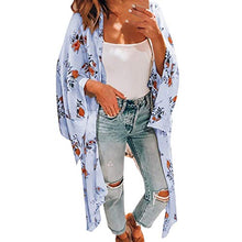 Load image into Gallery viewer, Women's Floral Kimono Cardigan Summer Tops Loose Beachwear Swimsuit Long Cover ups Blouse Blue
