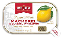 Load image into Gallery viewer, King Oscar Skinless &amp; Boneless Mackerel in Olive Oil &amp; Lemon, 4.05 oz. Cans (Pack of 12)
