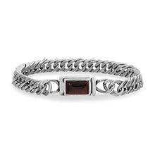Load image into Gallery viewer, Steve Madden Men's Red Simulated Tiger's Eye Square Accent Franco Chain Bracelet in Stainless Steel, Silver-Tone, One Size
