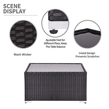 Load image into Gallery viewer, Allewie Patio Furniture Set 7 Pieces Outdoor Furniture with Seat Cushions and Tempered Glass Coffee Table, Wicker Patio Conversation Sets for Backyard, Porch, Balcony, Poolside, Khaki &amp; Black

