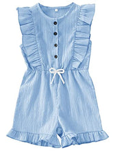 Load image into Gallery viewer, Vermisse Girl's Sleeveless Ruffle Sleeve Jumpsuits Fashion Rompers Button Shorts One Piece Outfit
