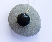 Load image into Gallery viewer, Small round natural black Obsidian handmade sterling silver pendant
