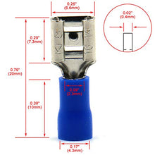 Load image into Gallery viewer, Baomain Female Quick disconnects Vinyl Insulated Spade Wire Connector Electrical Crimp Terminal 16-14 AWG 6.3mm Blue Pack of 100
